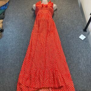 VTG Climax by David Howard Red White Polka Dot Dainty Peasant Maxi Dress Retro S